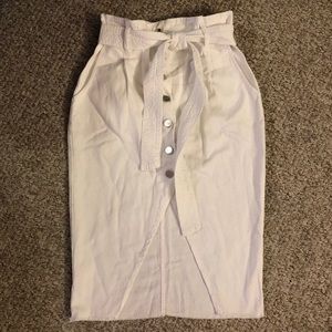 Zara White Waist Tie Paper Bag Slit Skirt sz XS